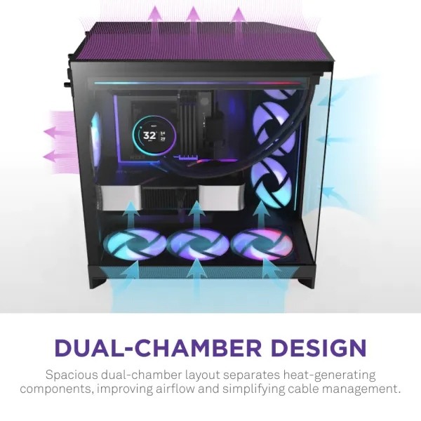 NZXT H9 Flow RGB+ (2025) Dual-Chamber Mid-Tower ATX Airflow Casing - Black — photo 2