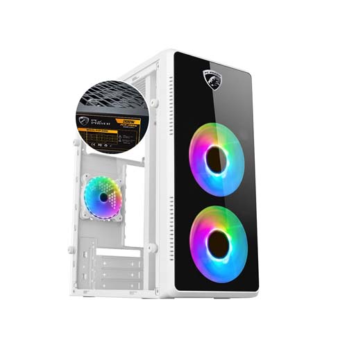 PC POWER PULSE FIRE X2 WH CASING WITH 3 FANS and 200W POWER SUPPLY
