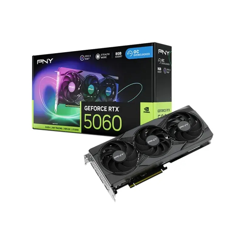PNY GeForce RTX 5060 ARGB EPIC-X RGB Overclocked Triple Fan 8GB GDDR7 Graphics Card