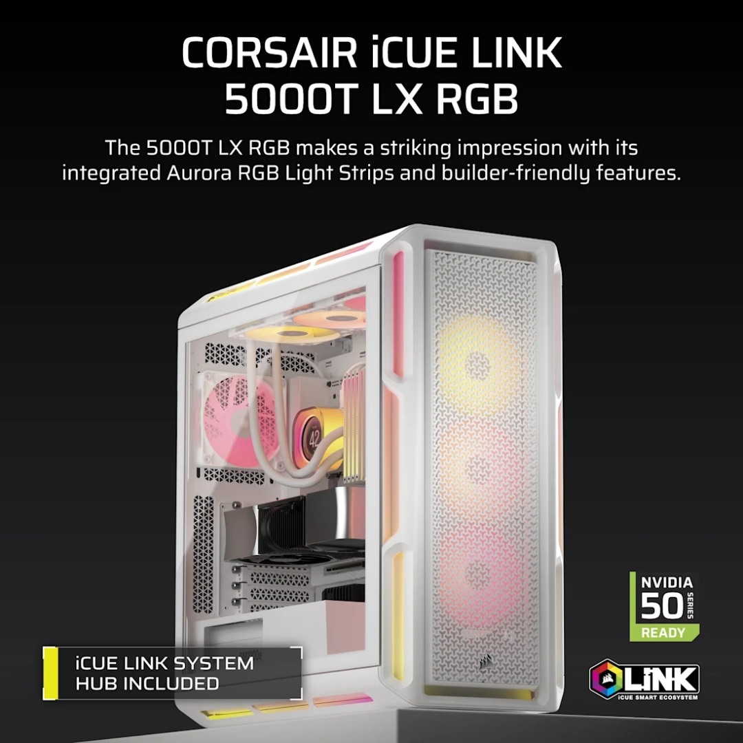 Corsair iCUE LINK 5000T LX RGB Mid-Tower High-Performance PC Case White — photo 2