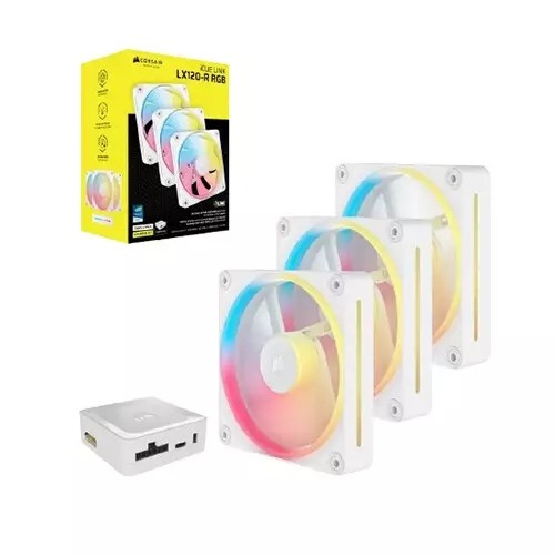 Corsair iCUE LINK LX120-R RGB 120mm PWM Reverse Fans Starter Kit (White) — photo 2